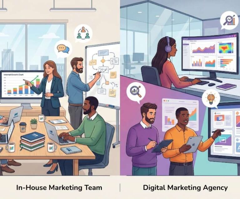 In-House Marketing Team versus a Digital Marketing Agency.